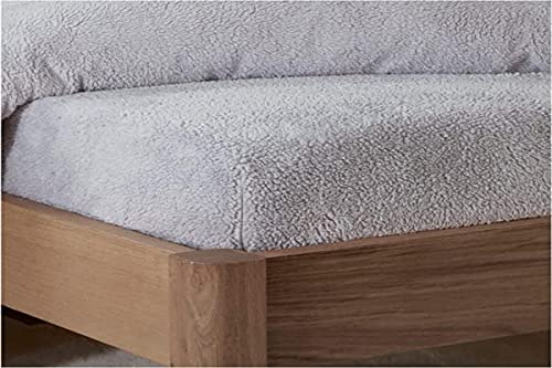 Sleepdown Teddy Fleece Spannbetttuch, einfarbig, warm, kuschelig, weich, Bettwäsche, Super-Kingsize, Grau