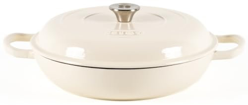 Lätt Home Cocotte Hierro Fundido Esmaltado Blanca. Cocotte Redonda Baja 30x6 CM - 3,2 L. Olla Elegante, Resistente, Especial para Inducción y Apta para todos tipo de Cocina