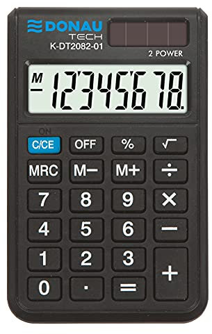 Taschenrechner DONAU TECH/K-DT2082-01 8-Stellig Wurzelfunktion/ 97x60x11mm/ Farbe: Schwarz/Rechner mit 8-stelliger Anzeige/Dual-Power Solar - Batteriebetrieb/Kompaktes Design
