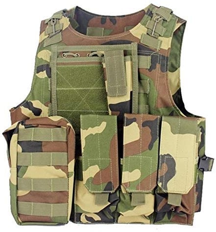 HXSZWJJ Military Tactical Vest Wargame Outdoor Equipment Airsoft Plate Carrier Multicam Army Chest Paintball Vest (Color : Woodland camo, Size : One Size)
