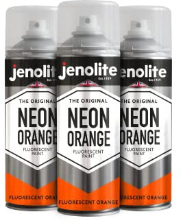 JENOLITE Pintura fluorescente en aerosol | NARANJA NEÓN | Pintura multisuperficie premium de alta visibilidad | 3 x 400ml