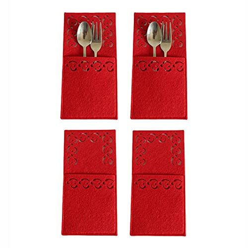 12 Stücke Bestecktasche - Weihnachten Besteckhalter Taschen Tischdeko, Besteckservietten Aus Filz, Abwaschbar Besteckbeutel Serviettentasche Weihnachtsdeko