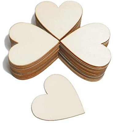 CUWELT 200 Stück 40mm Holzherzen Scheiben, 4cm Holzherzen Hochzeit, Naturholzscheiben Unlackiert, Deko-Herzen, DIY Handwerk Verzierungen, Kleine Holzherzen für Basteln Hochzeit Gästebuch Beschriften