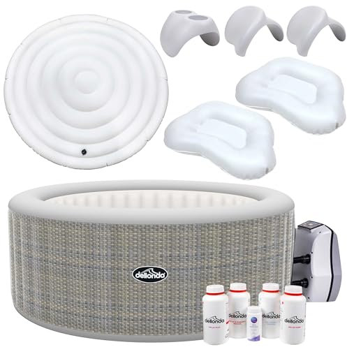 Dellonda 4-6 Person Inflatable Hot Tub Spa Starter Kit with Smart Pump - Rattan Effect - DL101