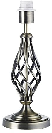Happy Homewares Traditional and Classic Brushed Antique Brass Table Lamp Base with Switch and Ornate Twist Metal Stem Design | 1 x E27 60w Maximum | 37cm Height