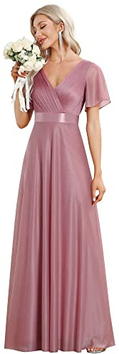 Ever-Pretty Women's Sparkling Ruffles Sleeve Deep V-Neck Empire Waist A-Line Bridesmaid Dress EE50159