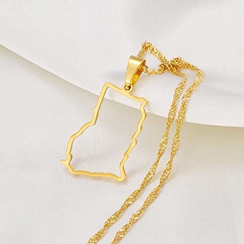 Ghana Karte Anhänger Halsketten - Ethnisches Muster Flagge Ghana Karten Pullover Kette Charme Hip Hop Trendy Schmuck für Frauen Männer Schlüsselbeinkette Halsketten,Gold,45cm