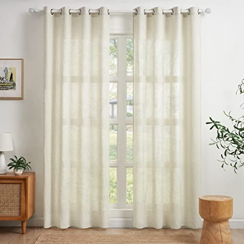 CUTEWIND Leinen Vorhang Beige Gardinen Wohnzimmer Gardinen Leinenoptik Halbtransparent Ösenvorhang Landhausstil Natur Leinenvorhänge 140x245cm(BxH) 2er Set