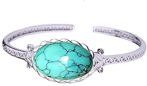 Damen Armband,925 Sterling Silber Oval Türkis Inlay Armbänder Armreif Retro Geschnitzt Ethno Filigrane Manschettenarmbänder Verstellbare Armbänder Amulett Ewigkeitsschmuck Für Ihre Frauen, Tür