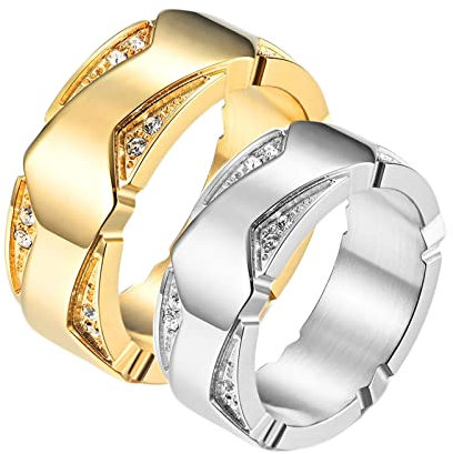 Banemi Eheringe Gold Schlicht, Paar Ringe für Sie und Ihn Edelstahl mit Zirkonia zum Hochzeitstag des Paares