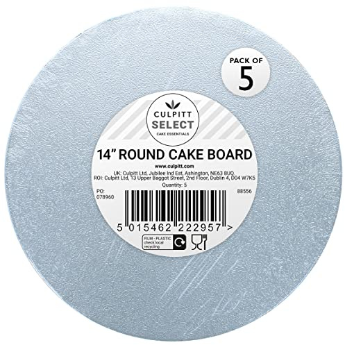 Culpitt Select 14 (35.5cm) Round Cake Boards - 5 Pack | 12mm Thick, Silver Foil Finish, Fits 12 Sponge Or 11 Fruit Cake, Lightweight Yet Strong