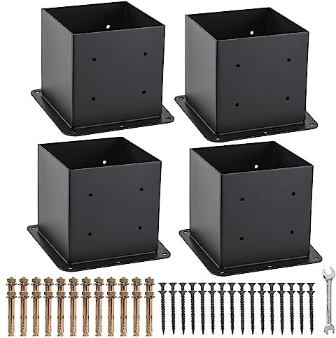 Nrspp 6x6 Post Base, 4 Sets Post Anchor, (Inner Size 5.6x5.6) Black Metal Powder-Coated Deck Post Base Support for Outdoor Fence,Mailbox,Pergola Brackets Fence Kit