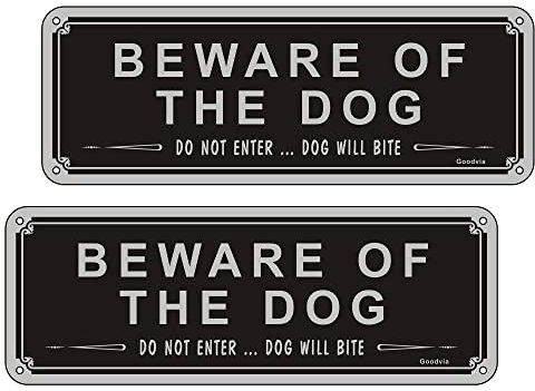 Beware Of The Dog Sign 3.5'' x 9.8'' Aluminum Do Not Enter Signs for Gates Dog Will Bite Sign Outdoor Gate Safety Sign Pack of 2