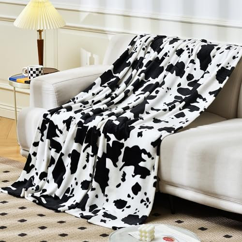 softan Fleece Decke, schwarz weiße Kuh Print Wurfdecke, Fuzzy leichte Super weiche Mikrofaser Flanell Decken für Couch, Bett, Sofa, luxuriös warm und gemütlich für alle Jahreszeiten, 228cm×228cm