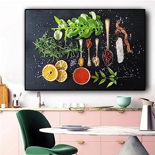 HTWLMM Leinwand Malerei Gemüse Obstkörner Gewürze Küche Bilder Poster Kunstdruck für Küche Wandbilder Deko Rahmenlos (50X70CM)