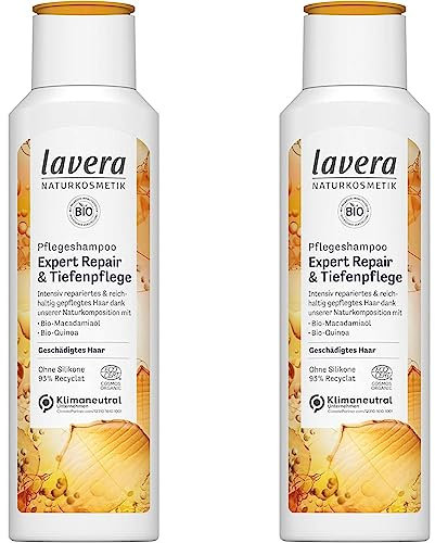 lavera Pflegeshampoo Expert Repair Tiefenpflege - mit Bio-Macadamiaöl & Bio-Quinoa - intensive reichhaltige Haarpflege - Naturkosmetik - vegan - Bio (1 x 250 ml) (Packung mit 2)