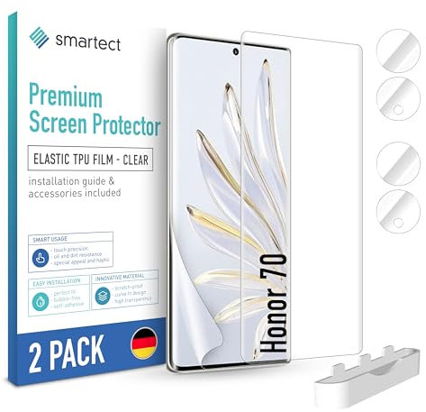 smartect TPU Schutzfolie [2 + 2 Stück] kompatibel mit Honor 70, DISPLAY + KAMERA, Bedeckt das ganze Display, Bildschirmschutz Blasenfrei, Displayschutzfolie Anti Fingerabdruck