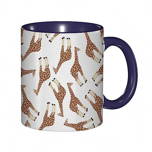 Coffee Mug Funny Mug,Simplistic Illustration Giraffe Animal Upside Down Messy Arrangement.Brown White Print,Coloured Mug Cup Gift Birthday Work Office Christmas Tea Coffee