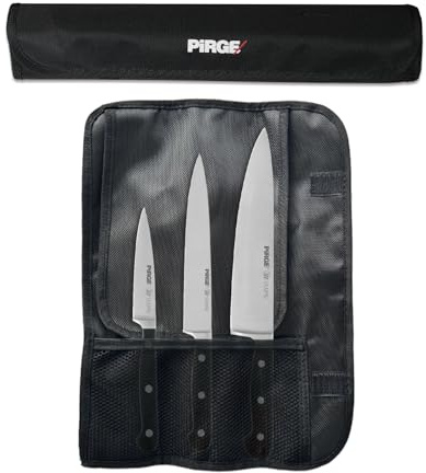 Pirge Classic Profi Messerset mit Tasche 4 Stück - Geschmiedet Messerset - Profi Kochmesser Set - Edelstahl Profi Küchenmesser Set - Messer Set Scharf