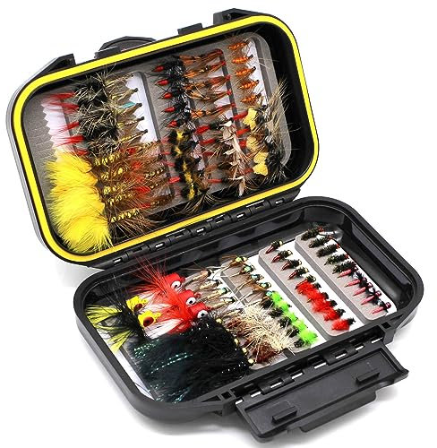 Fly Fishing Flies Kit Dry Wet Nyphms with Fly Box for Trout Bass Steelhead (100 Pcs Fishing Flies Kit)