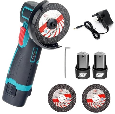 LIROPAU Angle Grinder, 12V Cordless Angle Grinder, Mini Angle Grinder Power Tool with 2 1500mAh Batteries, 2 Cutting Discs, 1 Small Wrench and Charger, for Cutting, Polishing, Grinding, Sharpening