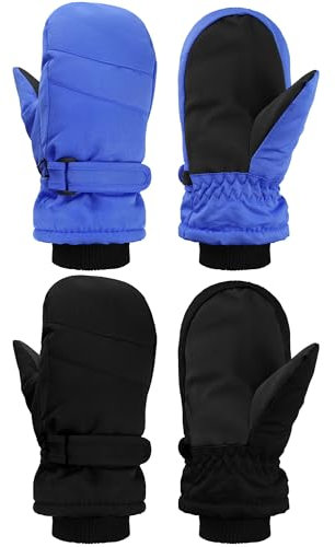Boyiee 2 Paar Kinder Skihandschuhe Wasserdichte Winter Schneehandschuhe für Kinder Snowboard Handschuhe Winddichte Warme Skifahren Handschuhe für Jungen Mädchen (Königsblau, Schwarz, 2–5 Jahre)
