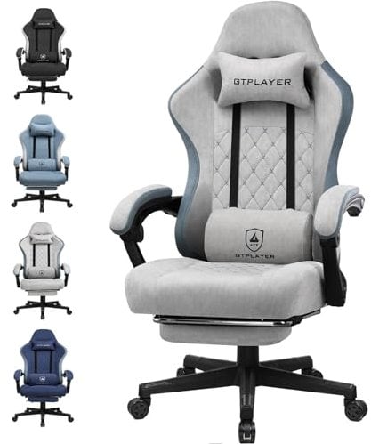 GTPLAYER Fabric Gaming Chair with Footrest, Ergonomic Computer Desk Chair with Pocket Spring Cushion Home Office High Back Support Lumbar Support Heavy Duty Wide