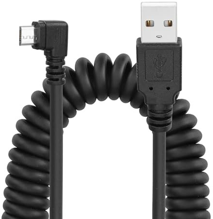 YACSEJAO Coiled Micro USB Cable, USB 2.0 to Micro USB 90 Degree Sync Charging and Data Transfer Spring Coiled Cord for Smartphone Tablet Wall and Car Charger (Straight to Left)