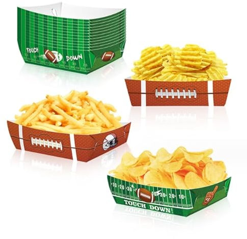 Nenluny 24pcs Football Party Snack Trays Popcorn Paperboard Holder Nacho Food Trays for Soccer Football Birthday Party Decoration Favors