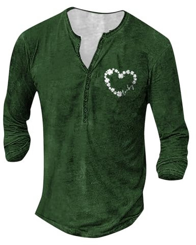 KONG JIMFAN Herren T Shirt Henley T Shirt Weiss Herren T Shirt Blau Herren Henleyshirt Darts Shirt Herren T-Shirt Baumwolle Leuchtender Weihnachtspullover Kostüm Herren Schotte(#4 Dark Green,4XL)