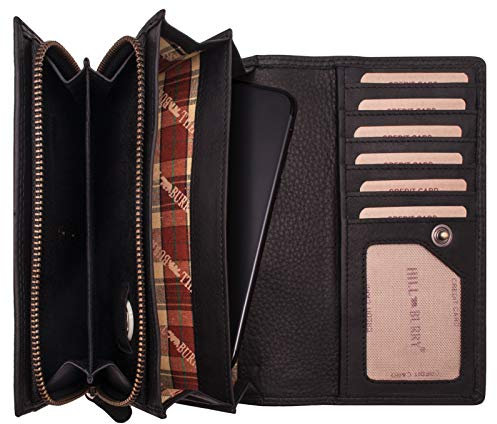 Hill Burry Große Leder Geldbörse | Hochwertiges weiches Vintage Leder Portemonnaie - Lange XXL Brieftasche mit viel Platz | Echtes Leder (Schwarz)