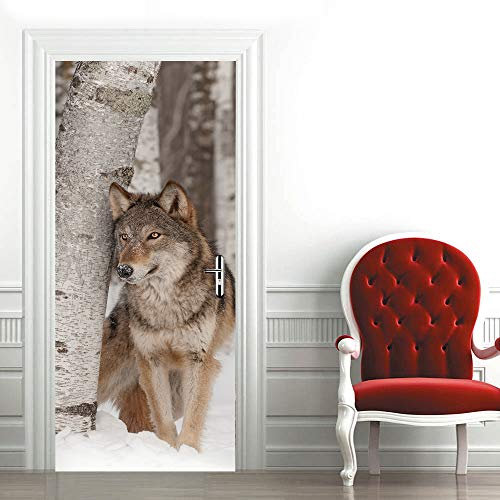 3D Türtapete Selbstklebend TürPoster Tier Wolf Türaufkleber Fototapete Abziehen und Aufkleben Türfolie Tür Tapete B90 x H200cm