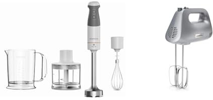 Kenwood Frullatore ad Immersione HBM40.302WH, Sistema TriBlade con 3 Lame, 1 Velocità+Turbo & HMP30.A0SI Batteur a main 450W 5 vitesses + Turbo - fouet - pétrin - corps plastique silver
