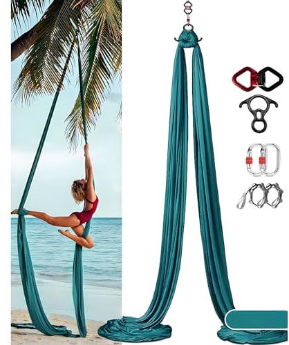Yoga Vertikaltuch (8x2.8m) - Yogatuch Zum Aufhängen, Trapez Schaukel, Yoga Schaukel Set, Akrobatik Tuch Aerial Yogatuch Seide Für Erwachsene, Starke Tragfähigkeit, Sicherer Schutz(Color:Dunkelgrün)