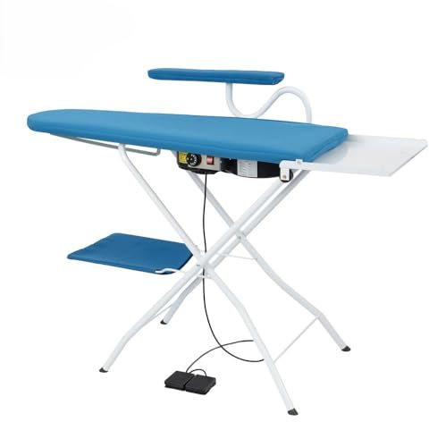 EOLO Table à Repasser AS01 V4 Professionnelle Pliable Compacte Aspirante Soufflante Chauffante Régulation Température Etagère à Linge Support Repose-Fer roulettes Garantie 5 Ans A++