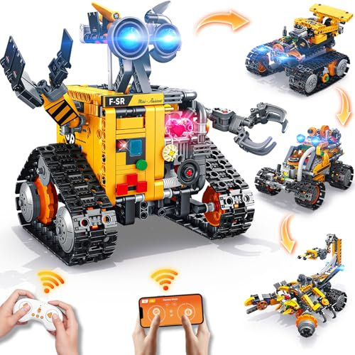 Demkia 4-in-1 Technik Roboter Kinder Bauspielzeug App & Fernsteuerung Wall Roboter RC Spielzeug Geburtstags Geschenk für Kinder ab 6-12+ Jahre Jungen Mädchen (588 Stück)