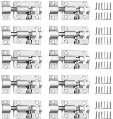 10 Pezzi Bullone Serratura Porta Argento Bullone Serratura Porta In Acciaio Inox Chiavistello Per Porta In Legno Con Viti Chiavistello Scorrevole Per Cancello Da Giardino Per Mobili Finestre Cancello