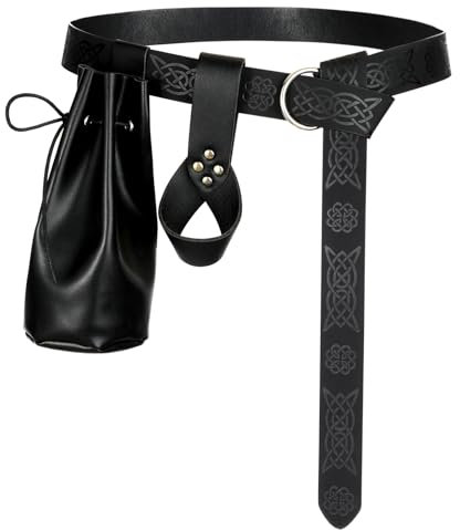 VONMELLI Mittelalter Gürtel, ein klassischer Mittelalter-Vintage-Gürtel aus Kunstleder, für Ren Faire Piratenkostüme Schwarz