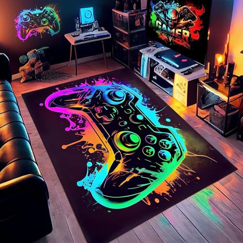 Cozzmats Game 3D Controller Bereich Teppich 120 x 160 cm, rutschfeste Fußmatte Graffiti Spielkonsole Dekoration, Waschbar Gamer Teppich Carpets für Gamer Jungen Teen Schlafzimmer Wohnzimmer (F)