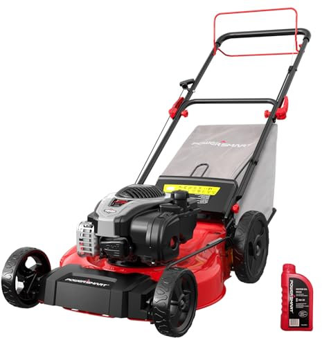 PowerSmart Cortacésped autopropulsado de 21 Pulgadas, cortacésped de Gas 3 en 1 de 140 CC, Motor de 4 Tiempos, Altura de Corte Ajustable, 3 en 1 con Descarga Lateral, mantillo, embolsado Trasero con