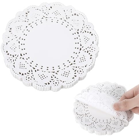 100 Stück Tortenspitze Rund Klein, 25 cm Tortenspitze klein Rund, Rund Lace Papierdeckchen Spitze Deckchen Für Lebensmittel Rundes Papier Tischsets für Kuchen Tabletts Crafts Party Hochzeit (Weiß)