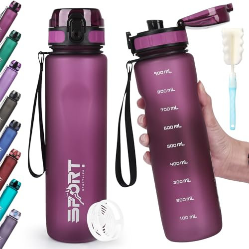 HASAGEI Sport Water Bottles 1 L, Leak-Proof Drinking Bottle Bicycle Sports Bottle with Capacity Scale Colour Gradient 1-Click Open for Outdoor, School, Gym, Camping