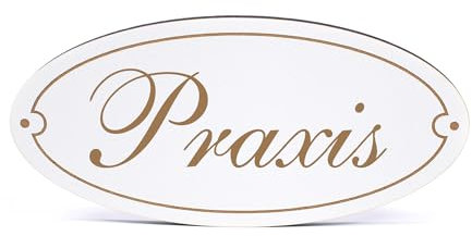 Dekolando Deko Türschild oval - Praxis - Schild 15 x 7 cm - Schilder Türschilder Namensschilder Wohnung selbstklebend Holzschild Tür Holzschilder