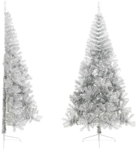 Homgoday Medio árbol de Navidad Artificial con Soporte Pet Plata 210 cm Adornos de Navidad Decoración,para Navidad Fiesta de año Nuevo Vacaciones en Casa Decoración