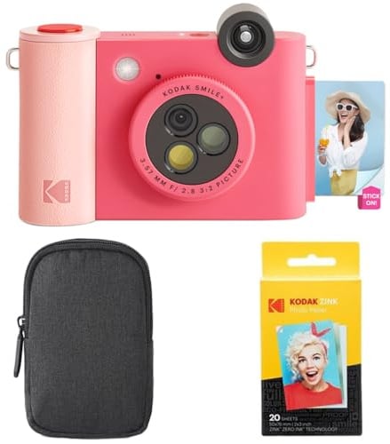 Kodak Smile+ 2-in-1 Digitale Sofortbildkamera & Bluetooth Fotodrucker Starterpaket + Tragetasche + Zink 20 Blatt - Fuchsia