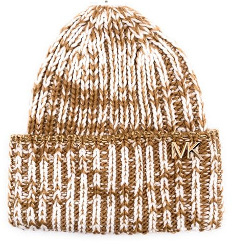 Michael Kors Mütze I Damenmütze I Beanie I Wollmütze I Wintermütze I One Size I Strickmütze I Weiche Acrylwolle I Logo I Braun-Weiss 1204