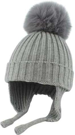 Ayuduots Bonnets d'hiver pour Enfants avec Cache-Oreilles, Bonnet en Laine tricoté Chaud à Pompon pour Filles et garçons, Bonnets d'extérieur pour Tout-Petits