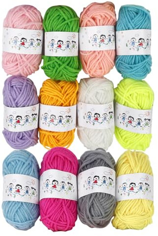 Xiqiggi 12 Colori Lana Gomitoli Offerta, 10g/20m Lana per Uncinetto, Cotone per Uncinetto Filo Filato Crochet Yarn, Morbida Acrilica Multicolore per Lavori Maglia Gomitolo Progetti di Bricolage