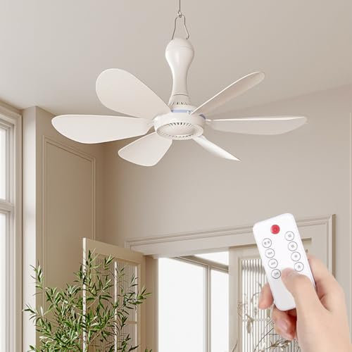 BININBOX Mini ventilador de techo portátil, 4 niveles de viento, alimentado por USB, diámetro 42 cm, 5 W (mando a distancia)