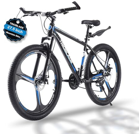 TRIOBLADE 24''26''27.5'' Mountain Bike 3 Spoke Wheels Mountain Bicycle 21 Speeds Disc Brake Bike Lightweight Frame Bicycle for Adult Men Women Sport Cycling Bike (27.5inch-Black&Blue)
